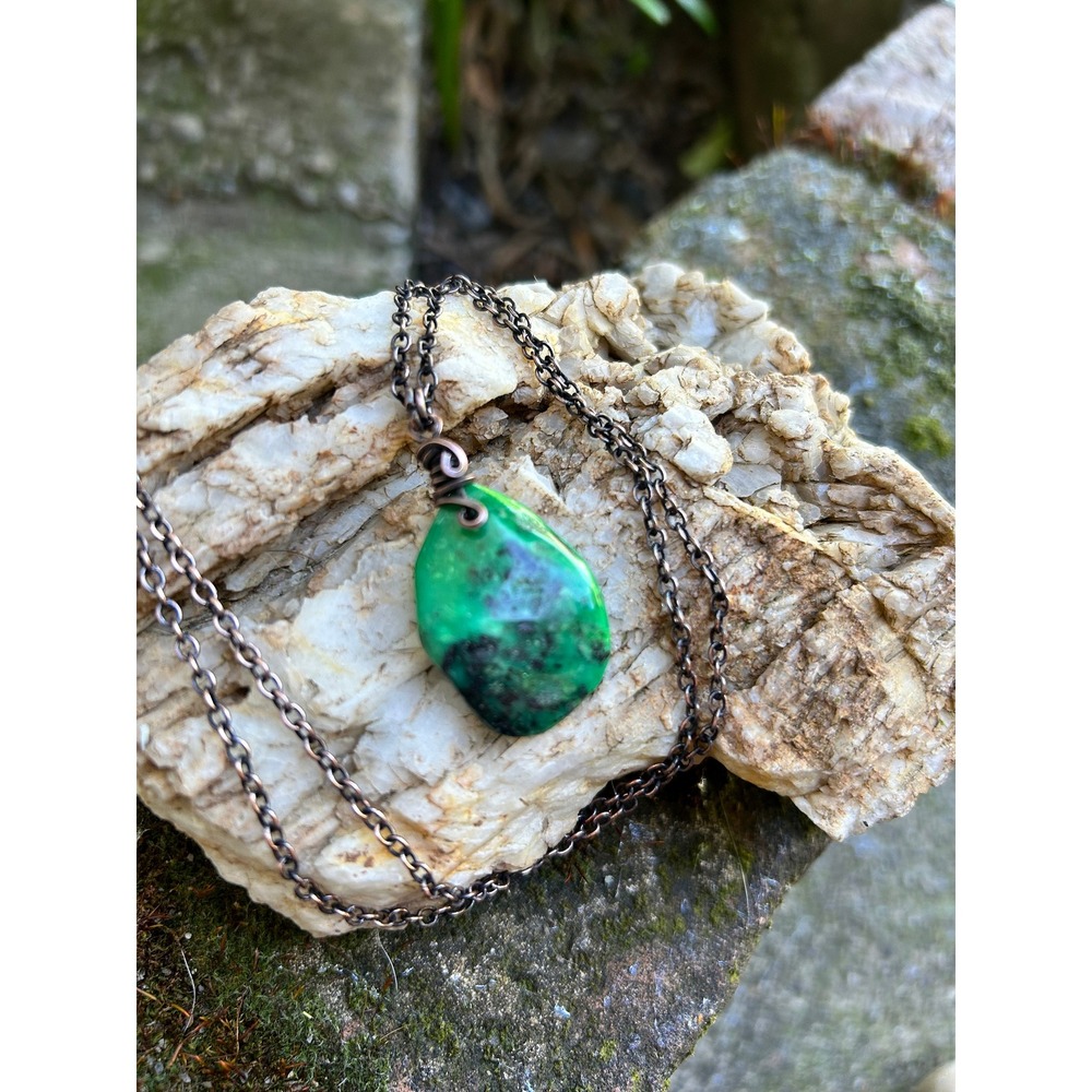 Handmade Copper Wire Wrapped Turquoise Necklace | Boho Pendant